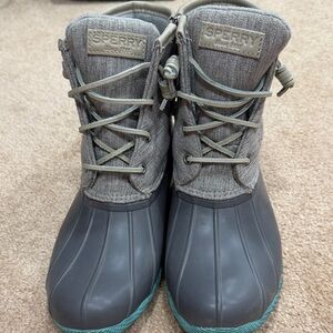 Sperry Gray and Teal Duck Boots